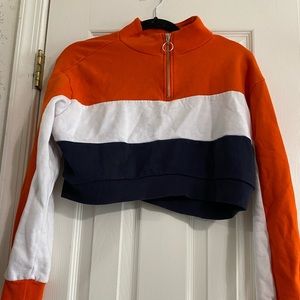 Color block zipper crop top sweater